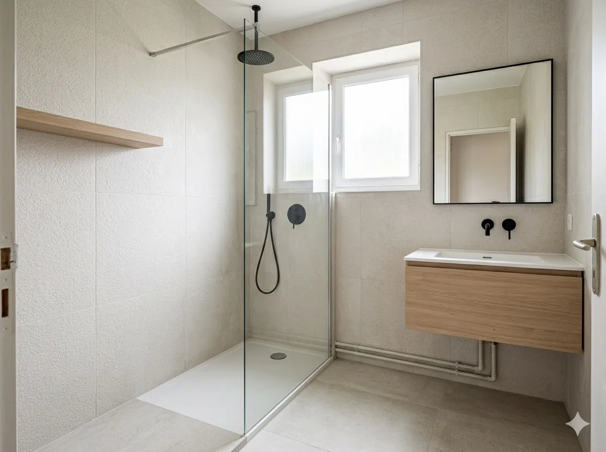 Salle de bain rénovée avec douche à l’italienne